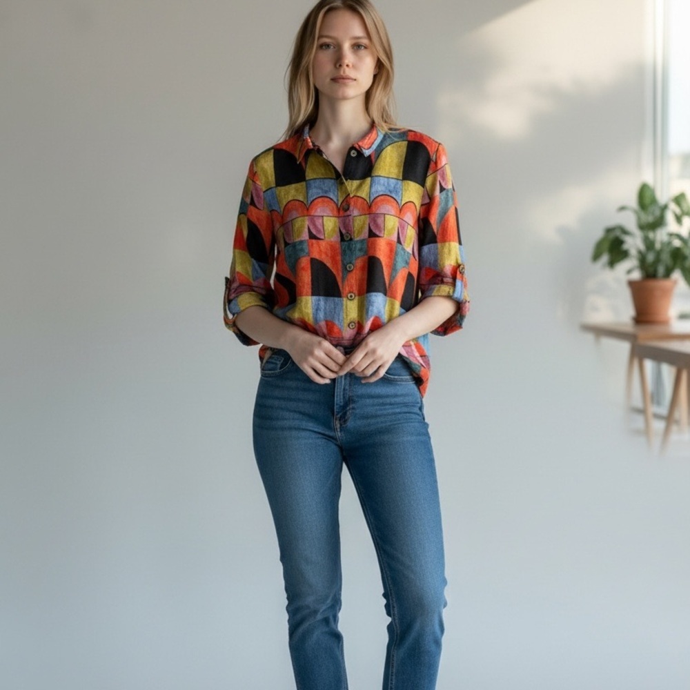 John Mark Multicolor Geometric Blouse